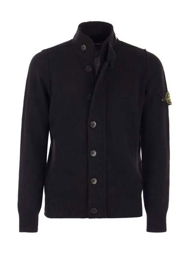 Wappen High Neck Button Up Wool Cardigan Black - STONE ISLAND - BALAAN 3