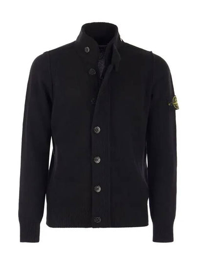 Wappen High Neck Button Up Wool Cardigan Black - STONE ISLAND - BALAAN 2