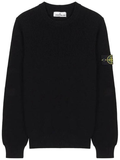 Men's Ribbed Soft Cotton Crewneck Knit Top Black - STONE ISLAND - BALAAN 2