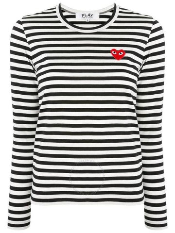 Cdg Play Striped Heart Emblem Long-Sleeve T-Shirt, Size Large - COMME DES GARCONS PLAY - BALAAN 1