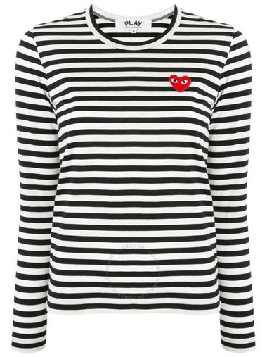 Cdg Play Striped Heart Emblem Long-Sleeve T-Shirt, Size Large - COMME DES GARCONS PLAY - BALAAN 1