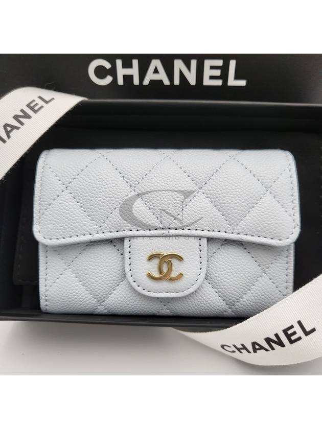 Classic flap wallet snap card light blue gold AP0214 - CHANEL - BALAAN 4