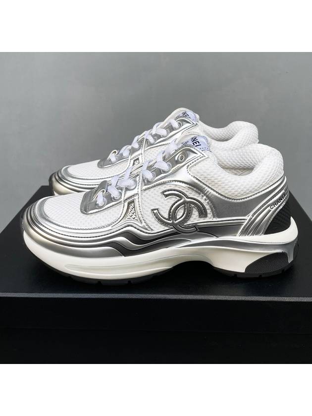 Fabric Laminated Low Top Sneakers Silver - CHANEL - BALAAN 2