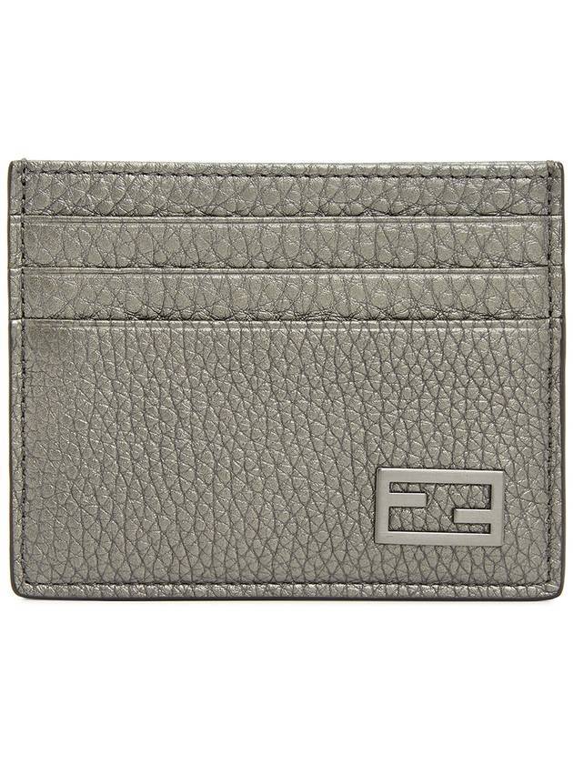 FF Baguette Logo Leather Card Wallet Grey - FENDI - BALAAN 1