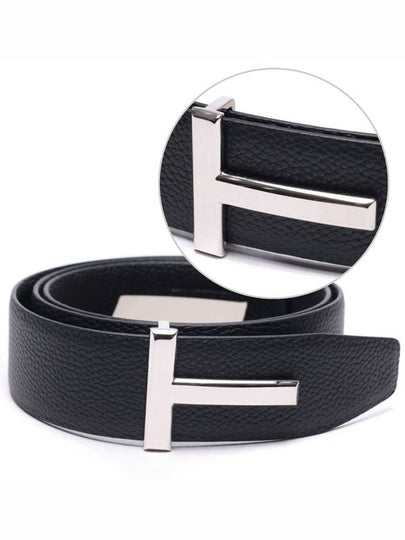 Sliver Soft Grain Leather T Icon Belt Dark Navy Black - TOM FORD - BALAAN 2