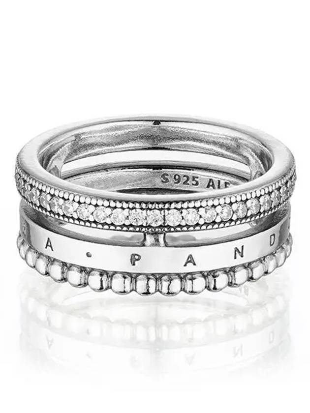 Women's Signature Logo Pave Beads Ring Silver - PANDORA - BALAAN 3