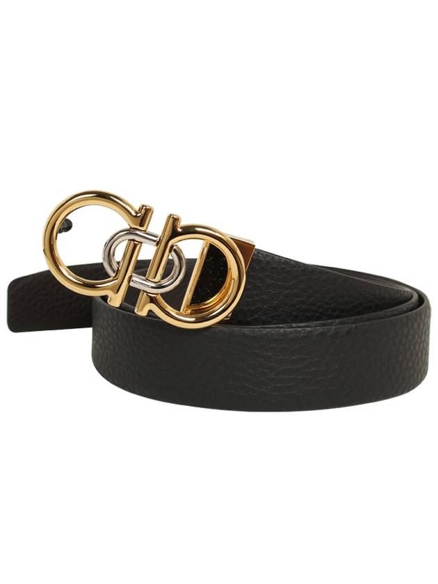 Logo Flag Leather Belt Black - SALVATORE FERRAGAMO - BALAAN 2