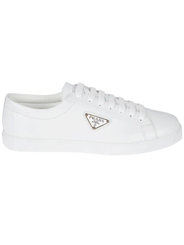 Brushed Leather Low Top Sneakers White - PRADA - BALAAN 3