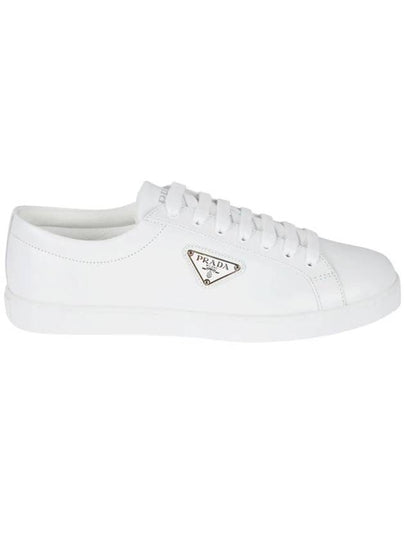 Brushed Leather Low-Top Sneakers White - PRADA - BALAAN 2