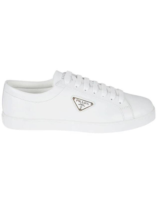 triangle logo brushed leather low-top sneakers white - PRADA - BALAAN 2