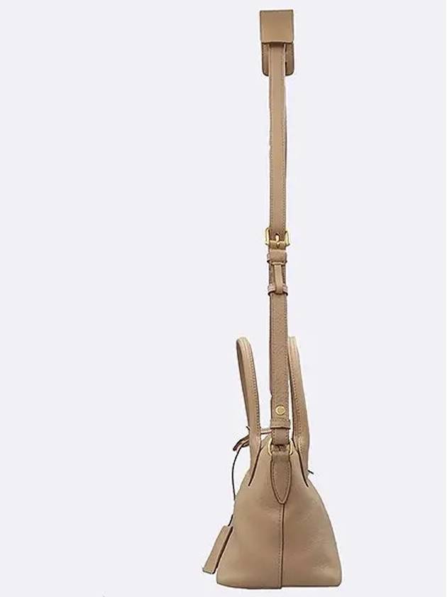 1BA111 Beige Vitello Dino Gold Logo Top Handle Tote Bag Shoulder Strap 2WAY - PRADA - BALAAN 3