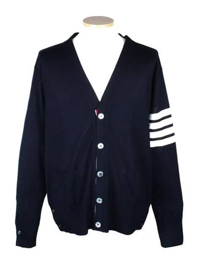 Men's Sustainable Classic Diagonal Wool Cardigan Navy - THOM BROWNE - BALAAN 2