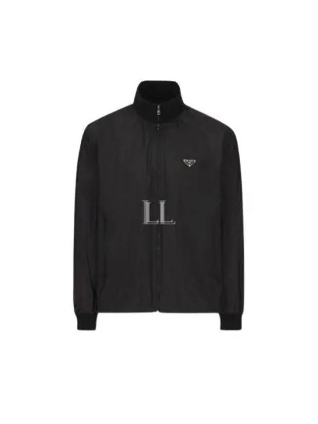 Logo Plaque Silk Blend Zip-Up Jacket Black - PRADA - BALAAN 2