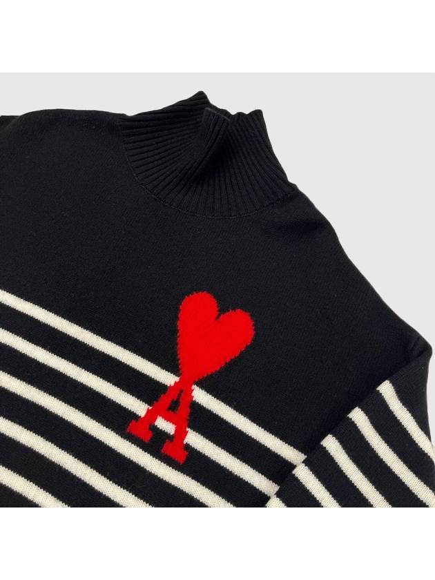 Big Heart Stripe Knit Turtleneck Black - AMI - BALAAN 3