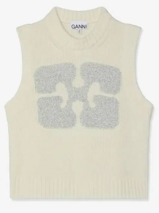 Graphic Wool Mix Vest Knit Top Egret - GANNI - BALAAN 2