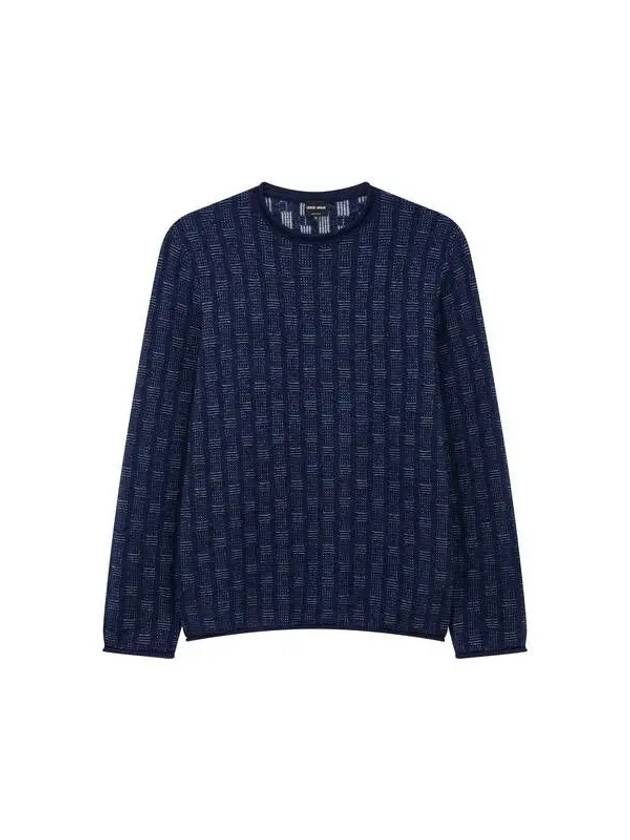 Men s Cashmere Patterned Roll Sweater Navy 271535 - GIORGIO ARMANI - BALAAN 1