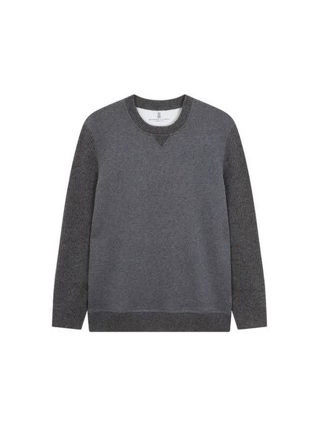 Men s Rib Tissue Sleeve Sweatshirt Dark Gray 270584 - BRUNELLO CUCINELLI - BALAAN 1