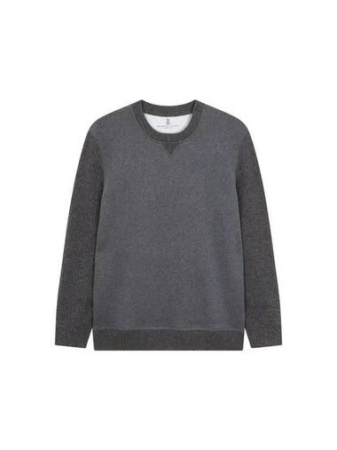 Men s Rib Tissue Sleeve Sweatshirt Dark Gray 270584 - BRUNELLO CUCINELLI - BALAAN 1