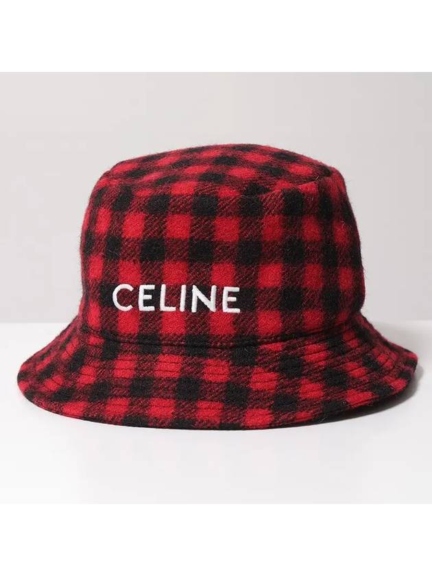 Logo Check Wool Bucket Hat Red - CELINE - BALAAN 2