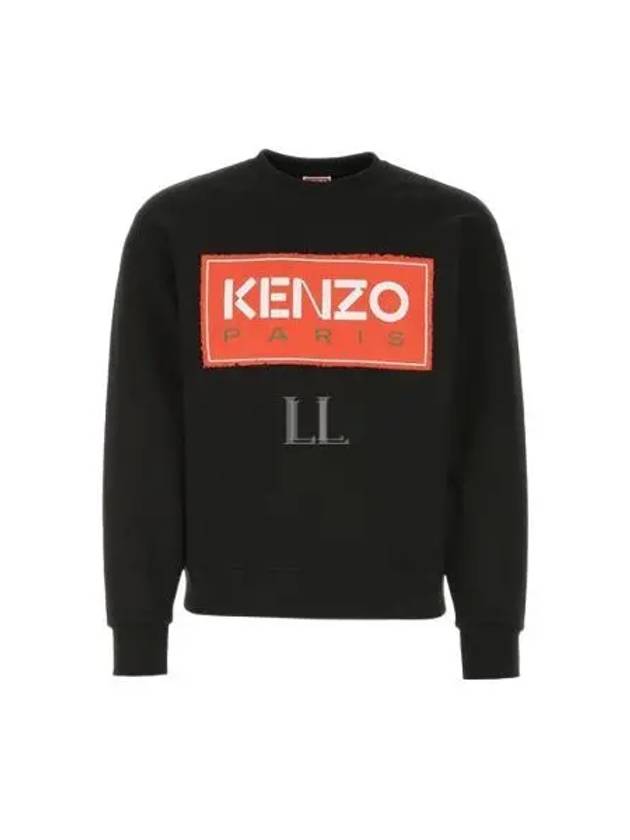 Paris Logo Patch Print Round Neck Cotton Sweatshirt Black - KENZO - BALAAN 2