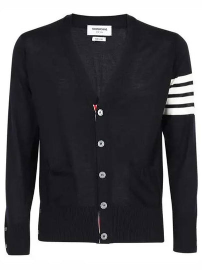 Men's Sustainable Classic Diagonal Wool Cardigan Navy - THOM BROWNE - BALAAN 2