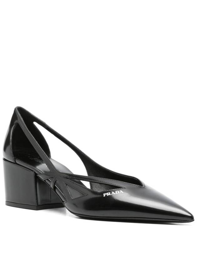 Women's Brushed Leather Cut-Out Pumps Black - PRADA - BALAAN 5