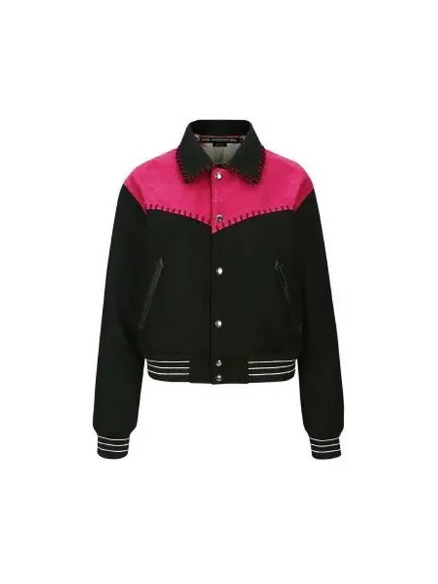 New Margo Western Varsity Bomber Jacket Pink Black - ANDERSSON BELL - BALAAN 2