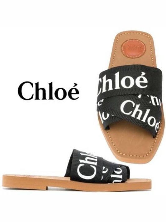 Woody Logo Canvas Strap Flat Mule Black - CHLOE - BALAAN 2