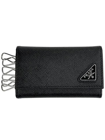 Saffiano Leather Key Holder Black - PRADA - BALAAN 2