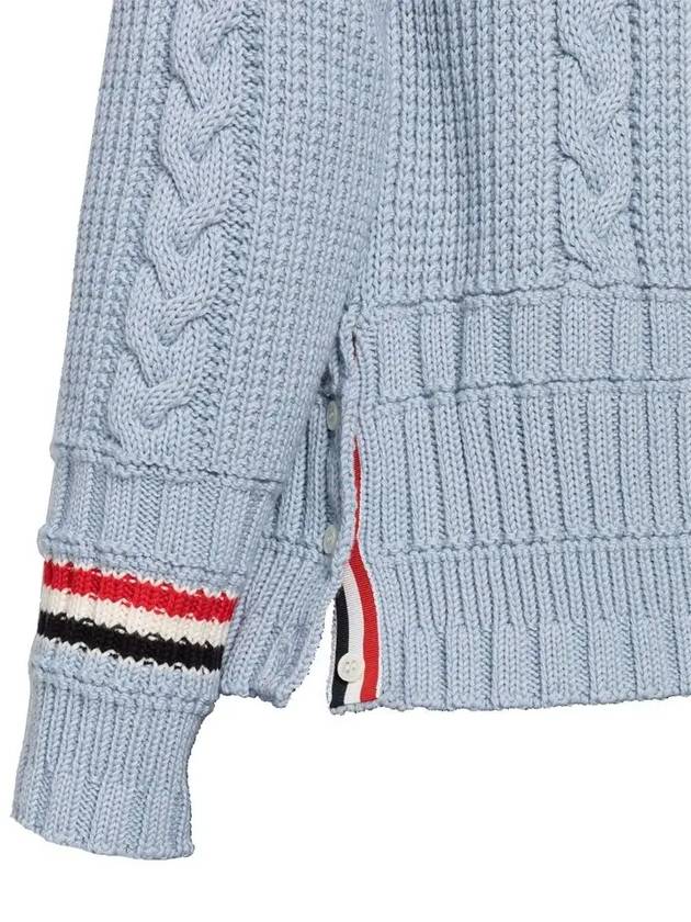 Cable Stripe Classic V-neck Merino Wool Cardigan Blue - THOM BROWNE - BALAAN 5