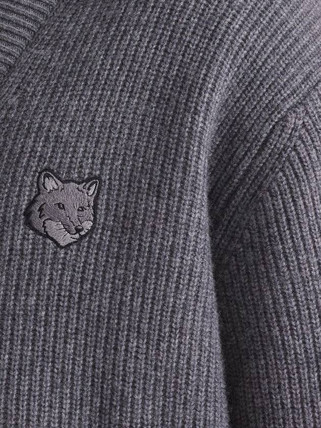 Bold Fox Head Patch Comfort Ribbed Cardigan Grey Melange - MAISON KITSUNE - BALAAN 4