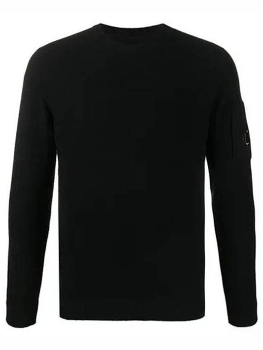 Lens Wappen Crew Neck Knit Top Black - CP COMPANY - BALAAN.