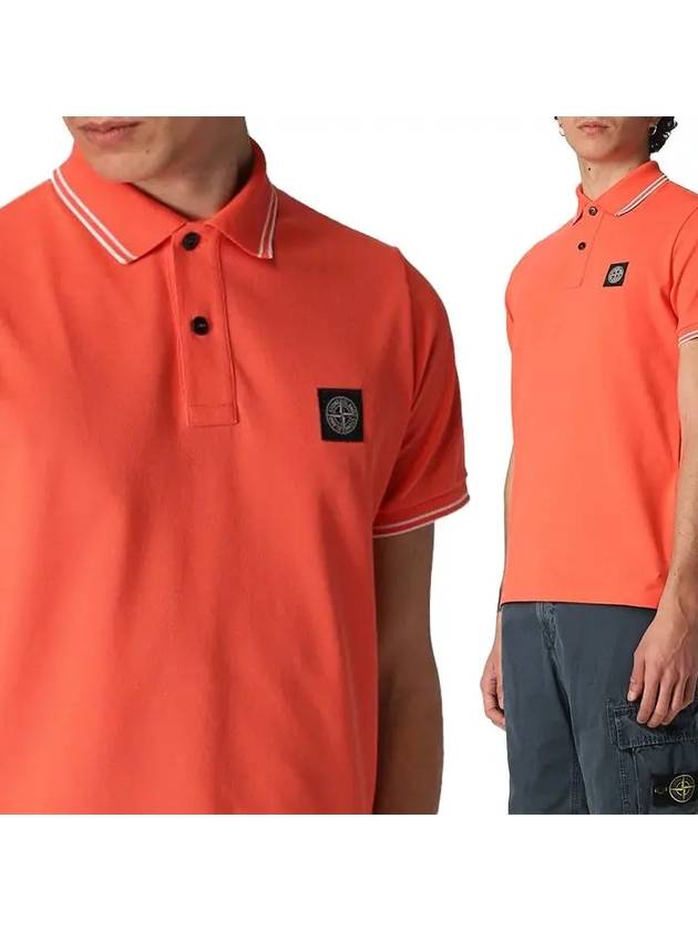 Men's Two Line Wappen Patch Cotton Short Sleeve Polo Shirt Orange - STONE ISLAND - BALAAN 2