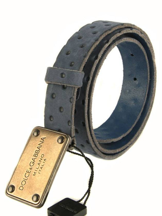 plate gold buckle leather belt blue - DOLCE&GABBANA - BALAAN.