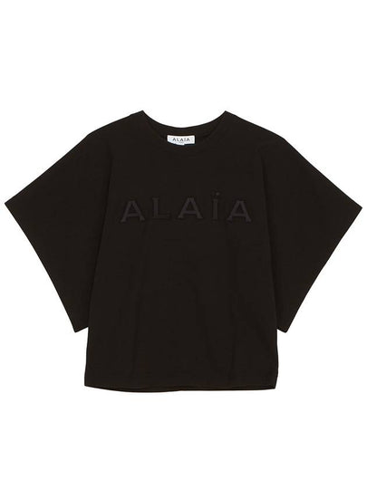 Logo Print Crew Neck Cotton Short Sleeve T-Shirt Black - ALAIA - BALAAN 2