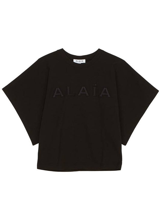 Logo Print Crew Neck Cotton Short Sleeve T-Shirt Black - ALAIA - BALAAN 2