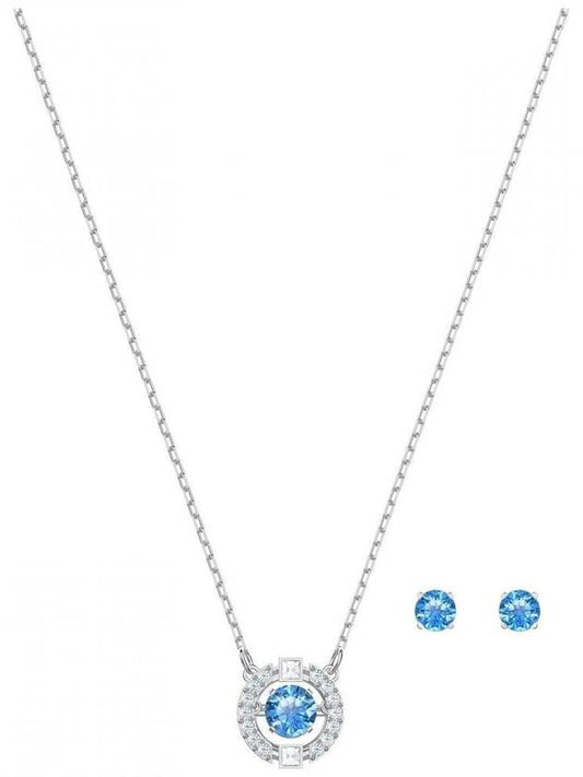 Sparkling Dance Round Earrings Necklace Set Blue Silver - SWAROVSKI - BALAAN 2