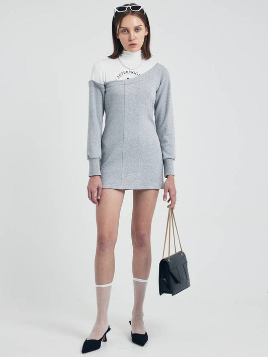 Turtle Neck Double Layered Mini Dress Melange Gray - SAY-_YEON - BALAAN 1