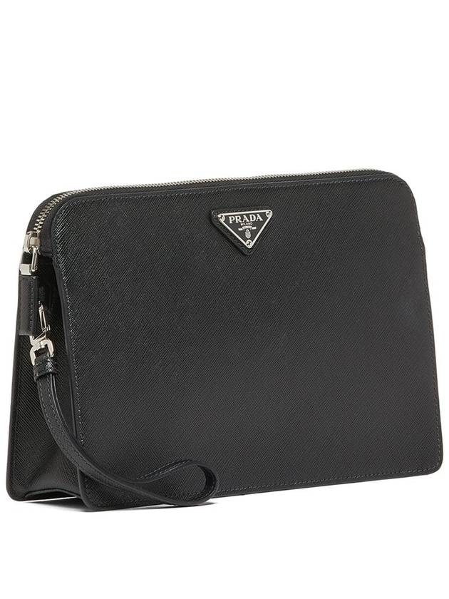 Triangle Logo Saffiano Leather Clutch Bag Black - PRADA - BALAAN 4