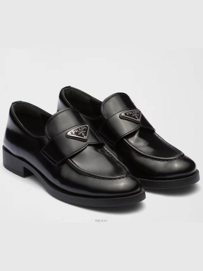 Triangle Logo Brush Leather Loafers Black - PRADA - BALAAN 2