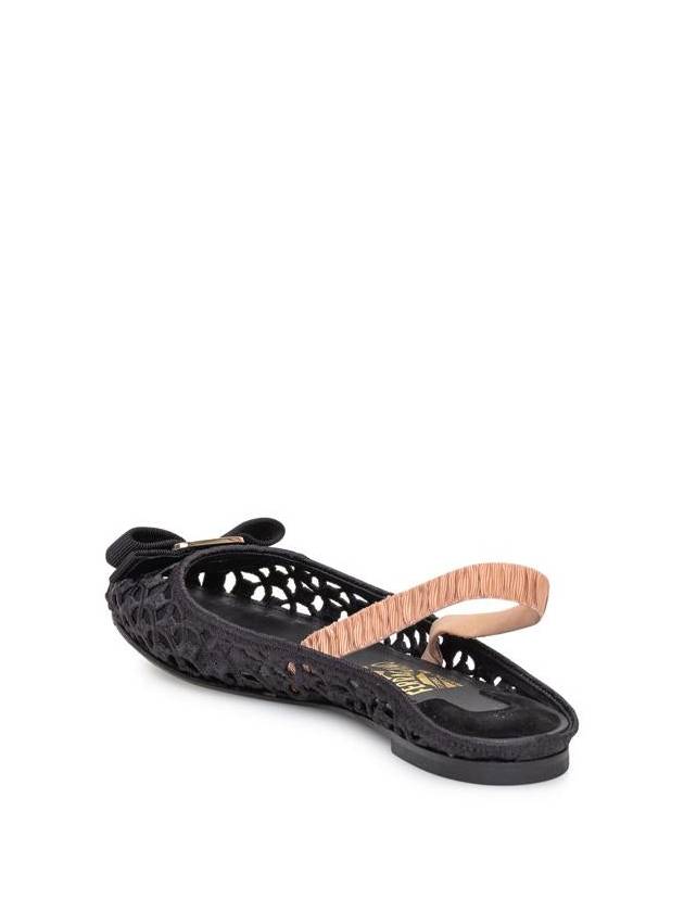 Salvatore Vara Bow Crochet Flats Black - SALVATORE FERRAGAMO - BALAAN 4