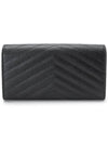 Matelasse Monogram Quilting Leather Flap Long Wallet Black - SAINT LAURENT - BALAAN 4