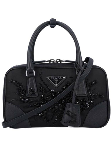 Embroidered detailing mini tote bag black - PRADA - BALAAN 1