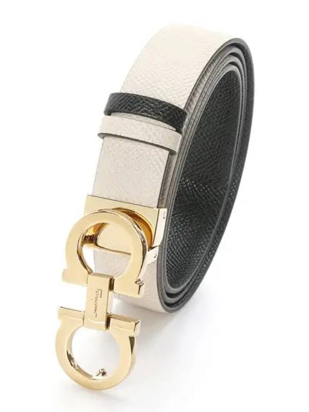 Reversible Gancini Leather Belt Black Bone - SALVATORE FERRAGAMO - BALAAN 2