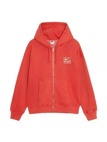 Dyed Fleece Zip-Up Hoodie Habanero Red - NIKE - BALAAN 1