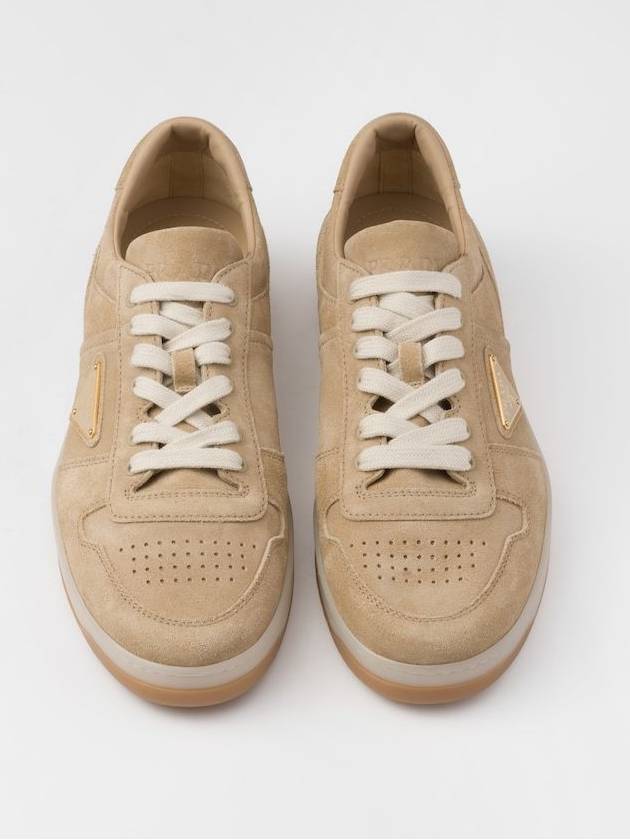 Downtown Delave Suede Low-Top Sneakers Ecru - PRADA - BALAAN 4