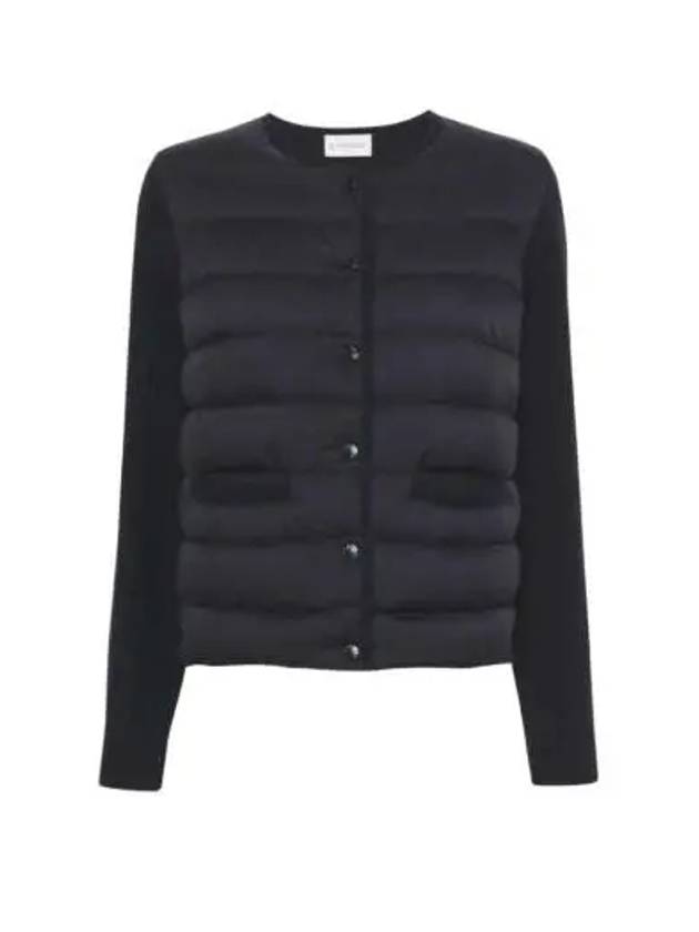 Logo Patch Mix Padded Wool Zip-Up Cardigan Black - MONCLER - BALAAN 3