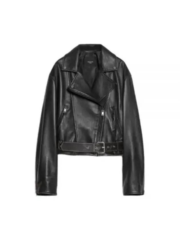 Saletta Leather Biker Jacket Black - MAX MARA - BALAAN 2