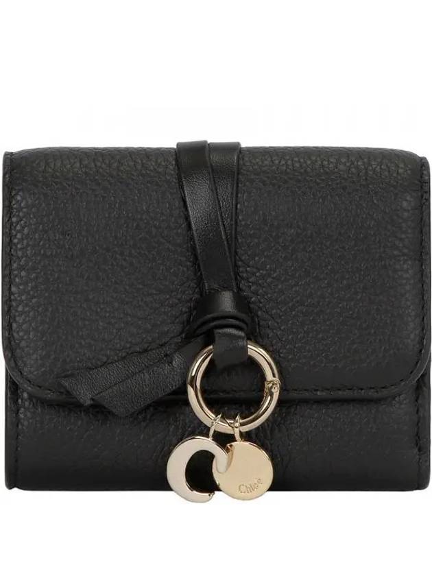 Alphabet Grain Leather Flap Small Half Wallet Black - CHLOE - BALAAN 2