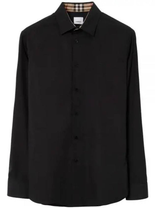 Embroidered EKD Stretch Cotton Long Sleeve Shirt Black - BURBERRY - BALAAN 2